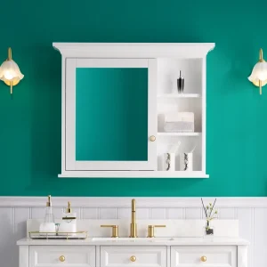 WELLFOR GRACE Solid Wood 36-in x 30-in Surface Mount White Mirrored Soft Close Medicine Cabinet T726916636