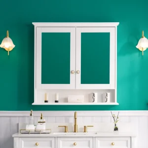WELLFOR GRACE Solid Wood 36-in x 34-in Surface Mount White Mirrored Soft Close Medicine Cabinet T726916637