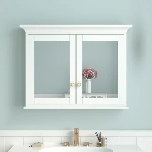 WELLFOR GRACE Solid Wood 40-in x 30-in Surface Mount White Mirrored Soft Close Medicine Cabinet T726916486