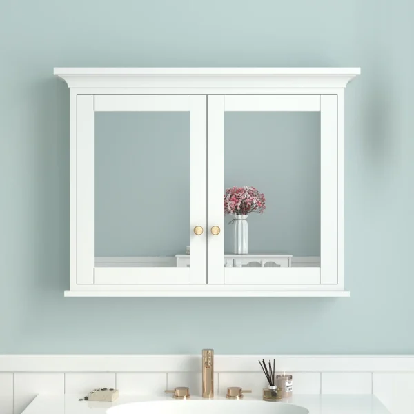 WELLFOR GRACE Solid Wood 40-in x 30-in Surface Mount White Mirrored Soft Close Medicine Cabinet T726916486