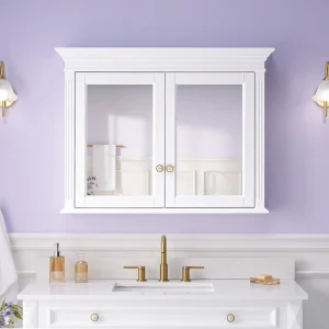 WELLFOR GRACE Solid Wood 40-in x 30-in Surface Mount White Mirrored Soft Close Medicine Cabinet T726916514