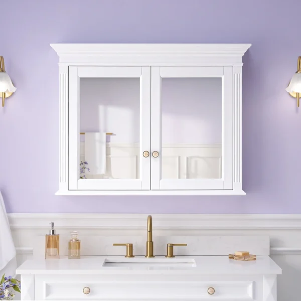 WELLFOR GRACE Solid Wood 40-in x 30-in Surface Mount White Mirrored Soft Close Medicine Cabinet T726916514