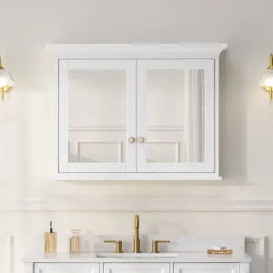 WELLFOR GRACE Solid Wood 40-in x 30-in Surface Mount White Mirrored Soft Close Medicine Cabinet T726916566