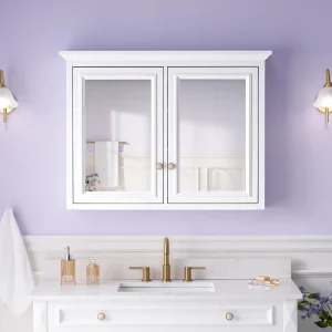 WELLFOR GRACE Solid Wood 40-in x 30-in Surface Mount White Mirrored Soft Close Medicine Cabinet T726916633