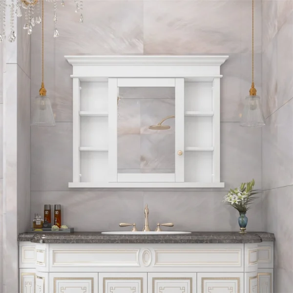 WELLFOR GRACE Solid Wood 40-in x 32-in Recessed Mount White Mirrored Soft Close Medicine Cabinet T726916546