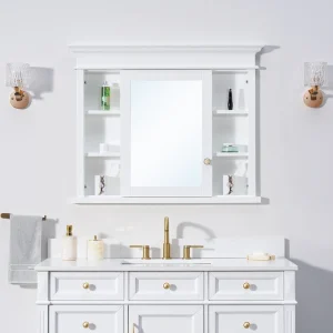 WELLFOR GRACE Solid Wood 40-in x 32-in Recessed Mount White Mirrored Soft Close Medicine Cabinet T726916563