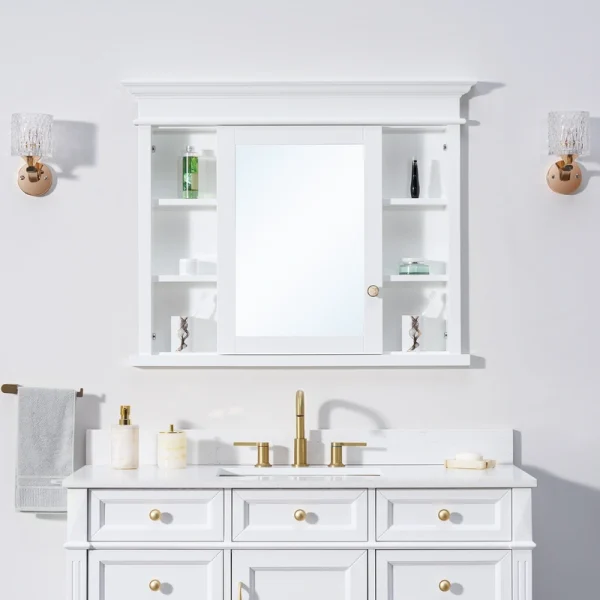 WELLFOR GRACE Solid Wood 40-in x 32-in Recessed Mount White Mirrored Soft Close Medicine Cabinet T726916563