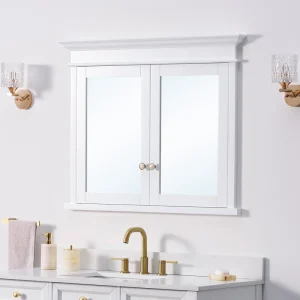 WELLFOR GRACE Solid Wood 40-in x 32-in Recessed Mount White Mirrored Soft Close Medicine Cabinet T726916565