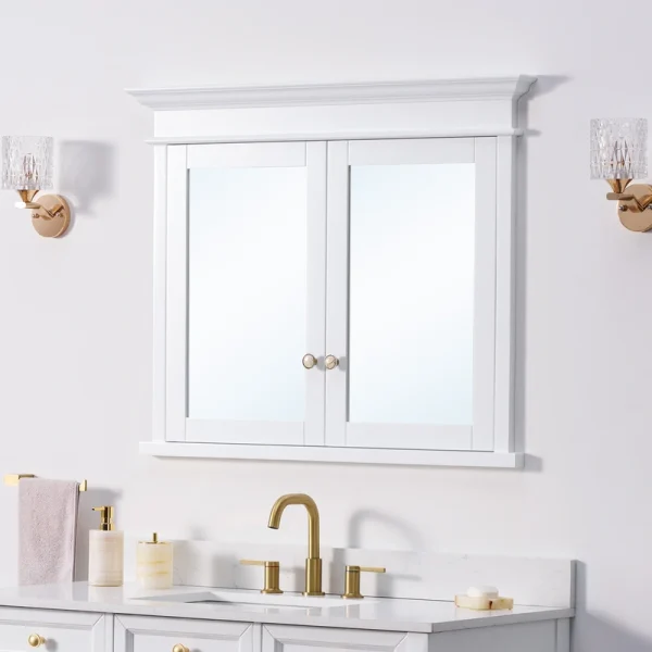 WELLFOR GRACE Solid Wood 40-in x 32-in Recessed Mount White Mirrored Soft Close Medicine Cabinet T726916565