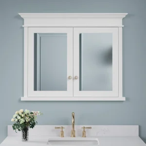WELLFOR GRACE Solid Wood 40-in x 32-in Recessed Mount White Mirrored Soft Close Medicine Cabinet T726916568