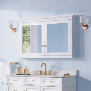 WELLFOR GRACE Solid Wood 48-in x 30-in Surface Mount White Mirrored Soft Close Medicine Cabinet T726916483