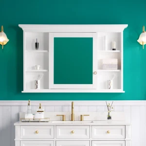 WELLFOR GRACE Solid Wood 48-in x 30-in Surface Mount White Mirrored Soft Close Medicine Cabinet T726916537