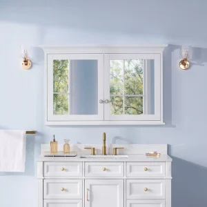 WELLFOR GRACE Solid Wood 48-in x 30-in Surface Mount White Mirrored Soft Close Medicine Cabinet T726916555