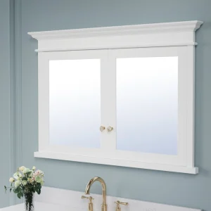 WELLFOR GRACE Solid Wood 48-in x 32-in Recessed Mount White Mirrored Soft Close Medicine Cabinet T726916535