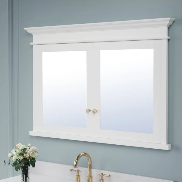 WELLFOR GRACE Solid Wood 48-in x 32-in Recessed Mount White Mirrored Soft Close Medicine Cabinet T726916535