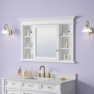 WELLFOR GRACE Solid Wood 48-in x 32-in Recessed Mount White Mirrored Soft Close Medicine Cabinet T726916551
