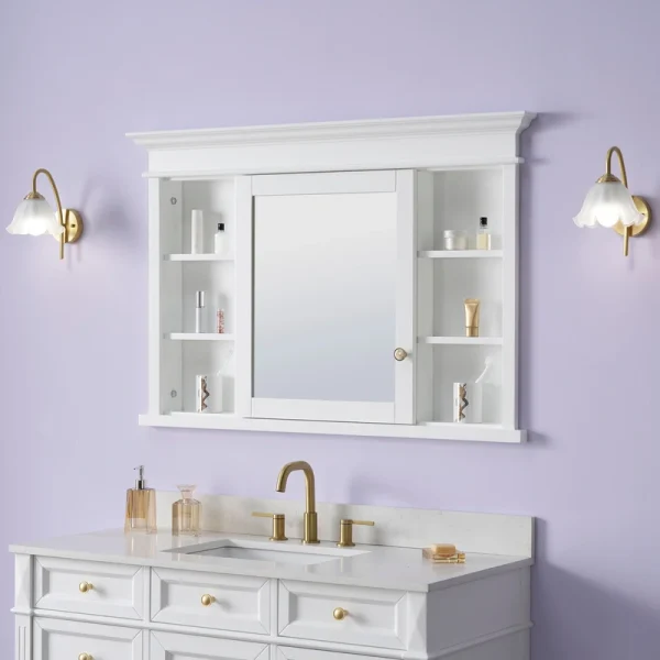 WELLFOR GRACE Solid Wood 48-in x 32-in Recessed Mount White Mirrored Soft Close Medicine Cabinet T726916551
