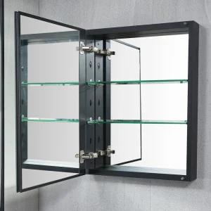 WELLFOR KAIF 16-in x 20-in Surface/Recessed Mount Black Mirrored Soft Close Medicine Cabinet