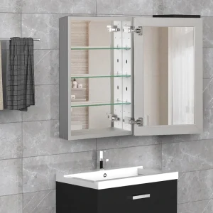 WELLFOR KAIF 19-in x 30-in Surface/Recessed Mount Aluminum Mirrored Soft Close Medicine Cabinet