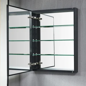 WELLFOR KAIF 19-in x 30-in Surface/Recessed Mount Black Mirrored Soft Close Medicine Cabinet