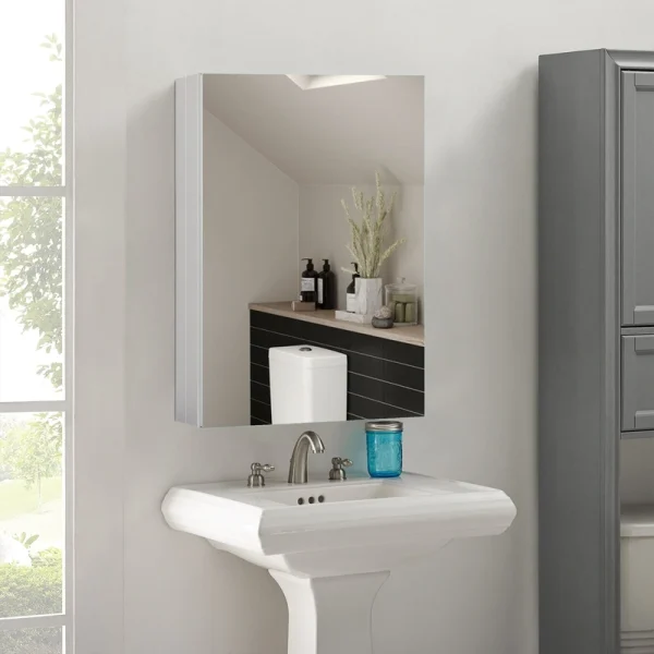 WELLFOR KAIF 23-in x 30-in Surface/Recessed Mount Aluminum Mirrored Soft Close Medicine Cabinet
