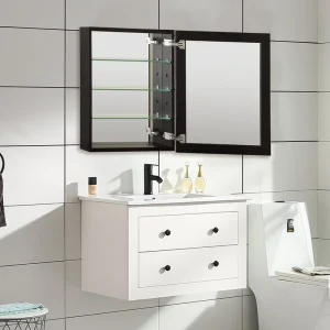 WELLFOR KAIF 23-in x 30-in Surface/Recessed Mount Black Mirrored Soft Close Medicine Cabinet