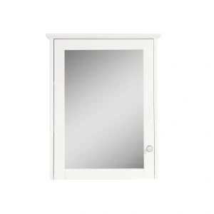 WELLFOR Solid Wood 24-in x 30-in Surface Mount White Mirrored Soft Close Medicine Cabinet