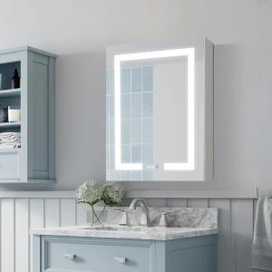 WELLFOR V3 24-in x 30-in Lighted LED Surface/Recessed Mount Aluminum Mirrored Soft Close Medicine Cabinet with Outlet T726916467