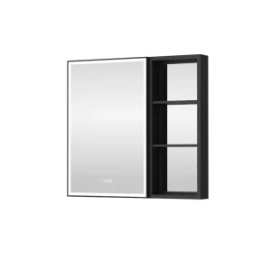 WELLFOR W12 32-in x 30-in Lighted LED Fog Free Surface/Recessed Mount Anodized Black Aluminum Mirrored Soft Close Medicine Cabinet with Outlet T726916462