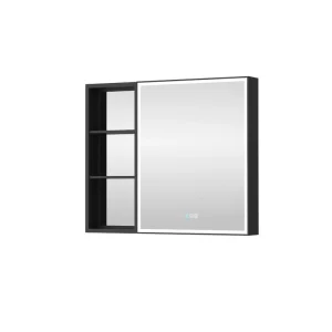 WELLFOR W12 36-in x 30-in Lighted LED Fog Free Surface/Recessed Mount Anodized Black Aluminum Mirrored Soft Close Medicine Cabinet with Outlet T726916459