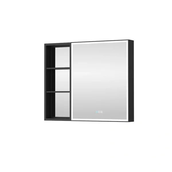 WELLFOR W12 36-in x 30-in Lighted LED Fog Free Surface/Recessed Mount Anodized Black Aluminum Mirrored Soft Close Medicine Cabinet with Outlet T726916459