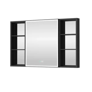 WELLFOR W12 48-in x 30-in Lighted LED Fog Free Surface/Recessed Mount Anodized Black Aluminum Mirrored Soft Close Medicine Cabinet with Outlet T726916452