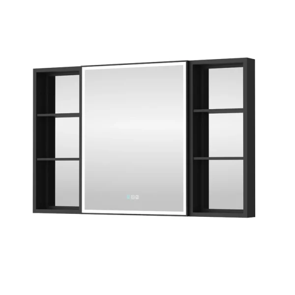 WELLFOR W12 48-in x 30-in Lighted LED Fog Free Surface/Recessed Mount Anodized Black Aluminum Mirrored Soft Close Medicine Cabinet with Outlet T726916452