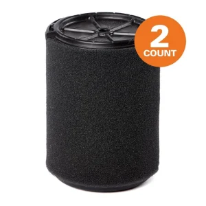 Wet Debris Application, Foam Wet Dry Vacuum Shop Vac Filter for Most 5-16 Gallon RIDGID Shop Vacs (2-Pack)