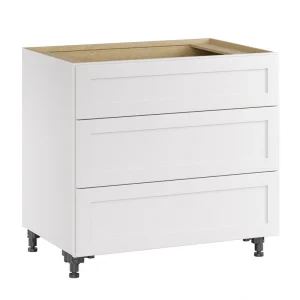 Whalen CLICK-IT Enfield 36-in W x 34.5-in H x 24-in D Classic White Birch 3-Drawer Base Ready To Assemble Plywood Cabinet (Raised Panel Style)