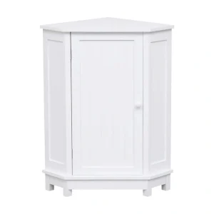 White Bathroom Cabinet Triangle Corner Storage Cabinet with Adjustable Shelf Modern Style MDF Board