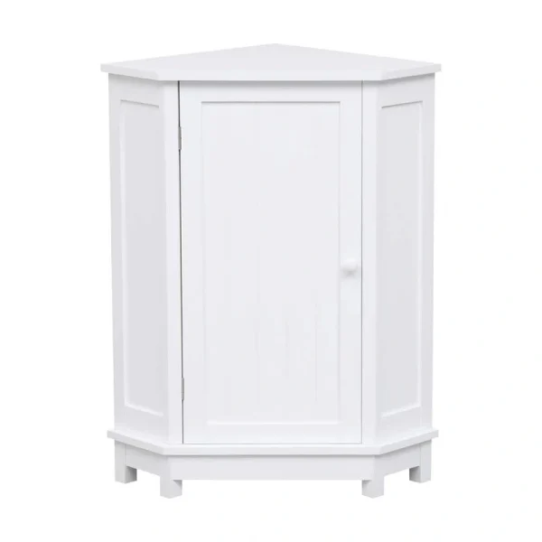 White Bathroom Cabinet Triangle Corner Storage Cabinet with Adjustable Shelf Modern Style MDF Board