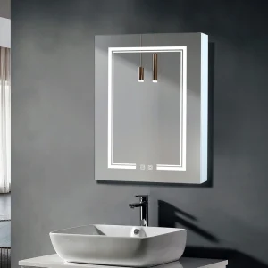 Winado 20-in x 28-in Lighted LED Fog Free Surface/Recessed Mount White Mirrored Medicine Cabinet with Outlet