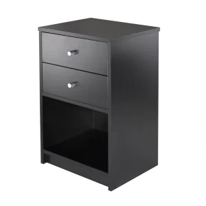 Winsome Wood Ava Black Nightstand with Open Cabinet Storage – Transitional Style Nightstand for Nighttime Essentials