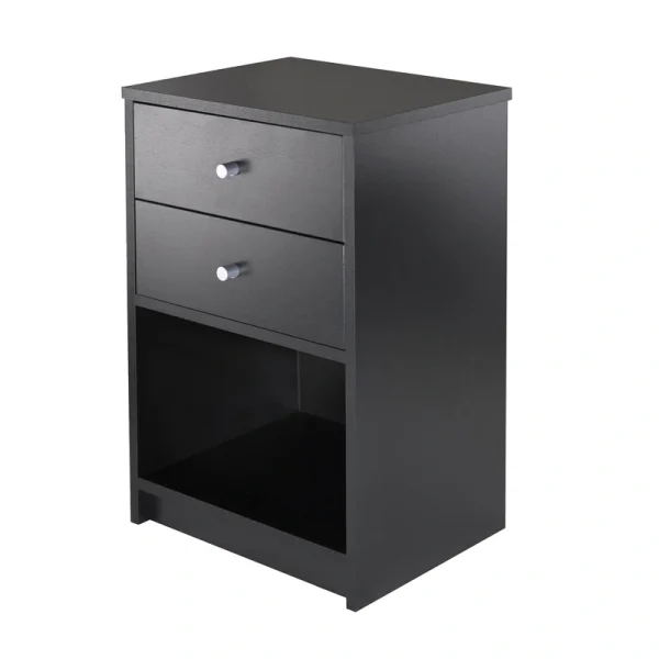 Winsome Wood Ava Black Nightstand with Open Cabinet Storage – Transitional Style Nightstand for Nighttime Essentials