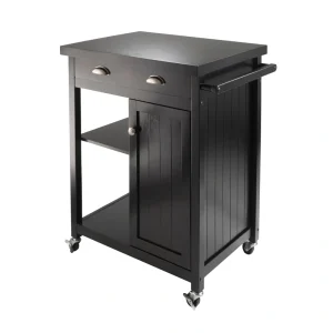 Winsome Wood Black Composite Base with Composite Wood Top Rolling Kitchen Cart (19.37-in x 27.76-in x 34-in)