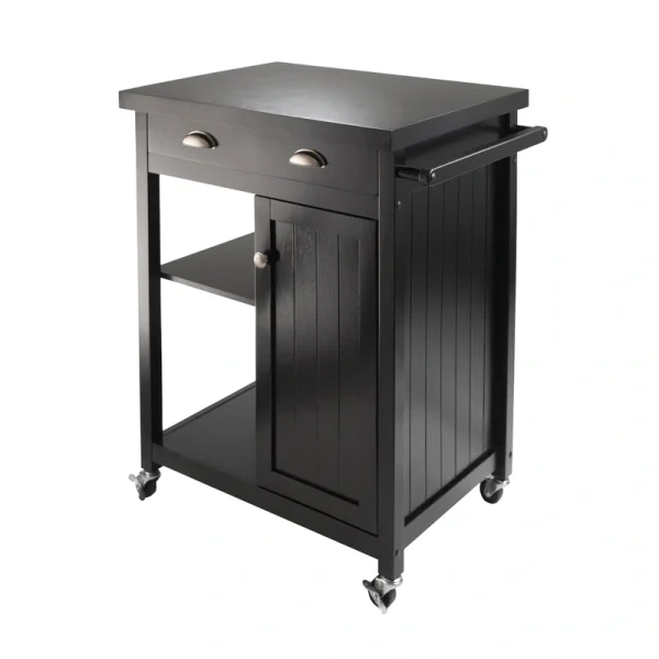 Winsome Wood Black Composite Base with Composite Wood Top Rolling Kitchen Cart (19.37-in x 27.76-in x 34-in)