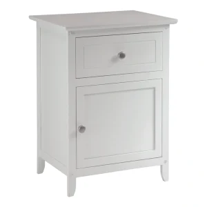 Winsome Wood Eugene White Wood Nightstand with Drawer and Cabinet – 19-in W x 15-in D x 25-in H