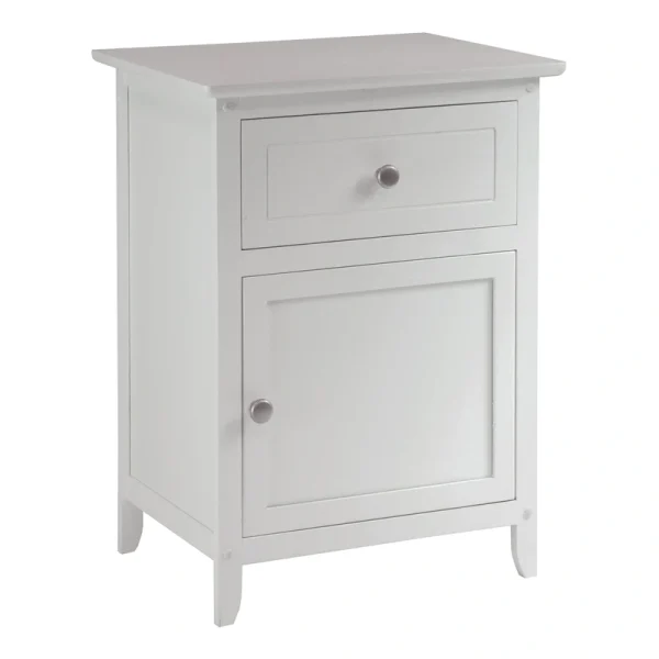 Winsome Wood Eugene White Wood Nightstand with Drawer and Cabinet – 19-in W x 15-in D x 25-in H