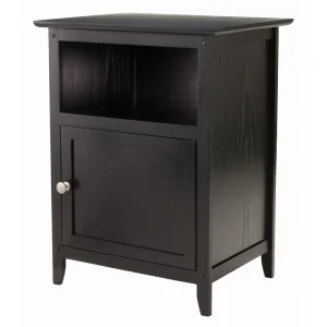 Winsome Wood Transitional Black Wood Nightstand with Storage Cabinet and Tapered Legs