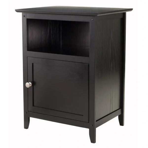 Winsome Wood Transitional Black Wood Nightstand with Storage Cabinet and Tapered Legs