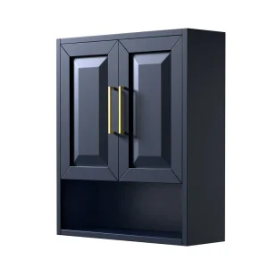 Wyndham Collection Daria 25-in x 30-in x 9-in Dark Blue with Brushed Gold Trim Soft Close Bathroom Wall Cabinet