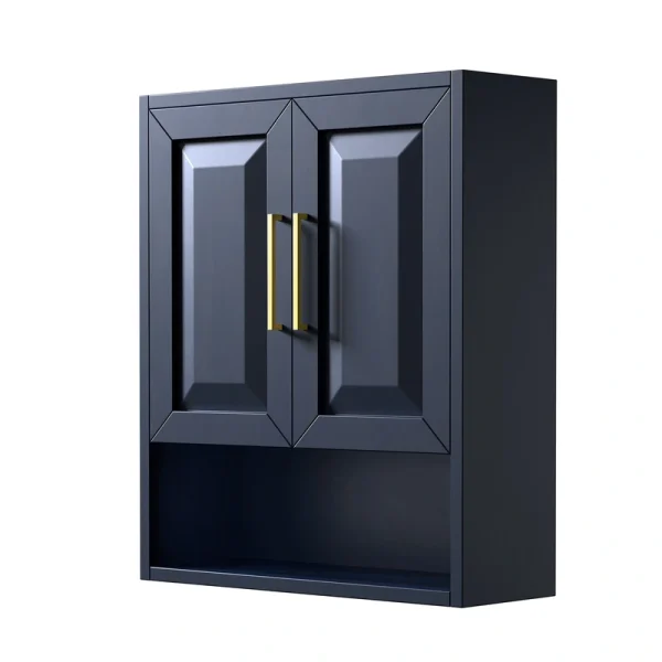 Wyndham Collection Daria 25-in x 30-in x 9-in Dark Blue with Brushed Gold Trim Soft Close Bathroom Wall Cabinet