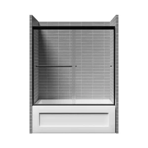 Wynnt 56-60 in. W x 58 in. H Semi Frameless Sliding Bathtub Shower Door in Black with 1/4 in. (6mm) Tempered Glass Shower Door