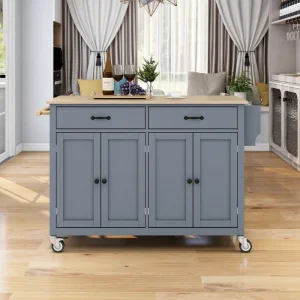 Xspracer Gray Mdf Base with Wood Top Rolling Kitchen Island (19-in x 54-in x 36-in)